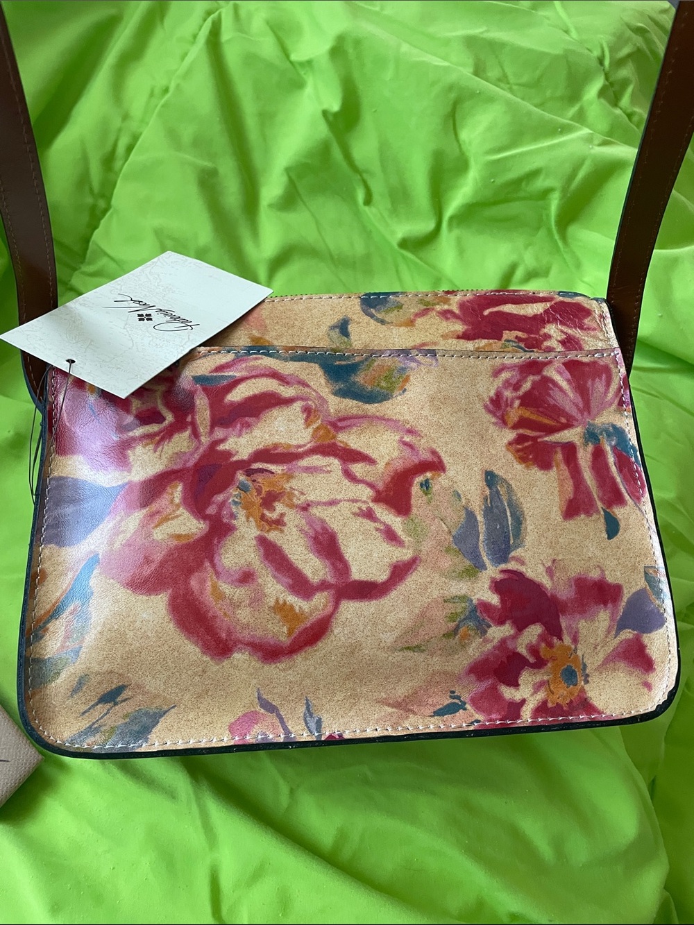 Patricia Nash Floral Leather Crossbody in Beige, Pink & Brown - Picture 2 of 11